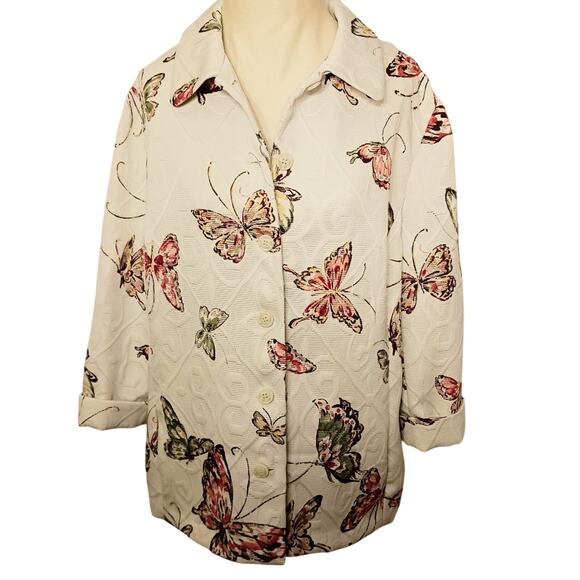 Alfred Dunner Butterfly Jacket Plus Sz 16 Ivory Brocade Textured Cottage Career - Picture 15 of 16